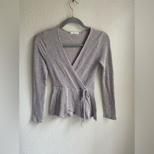 Women’s Long Sleeve Surplice V-Neck Pinstripe Top